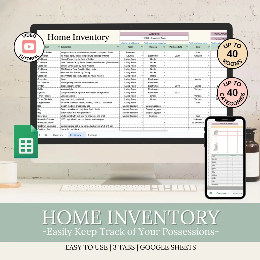 home inventory google sheet template